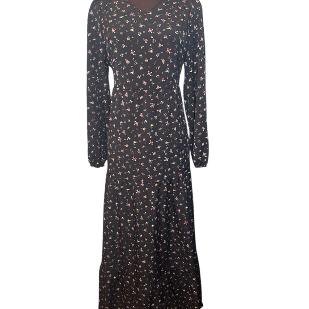 Prairie core - Floral Black Dress